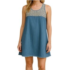 Abercrombie & Fitch Floral Embroidered Denim boho Dress Small Coastal Cowgirl